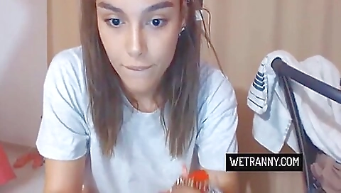 Solo masturbation scene with a skinny brunette 18+