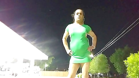 Transvestite teen shows off her natural curves in front of camera