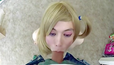 Blonde Shemale gets her cunt pounded in the deepthroat