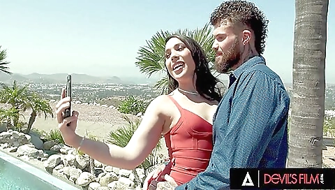 Brunette babe in sexy stockings gets doggy style fucked