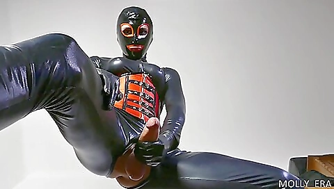 Hot babe with nice body masturbating in latex bikini