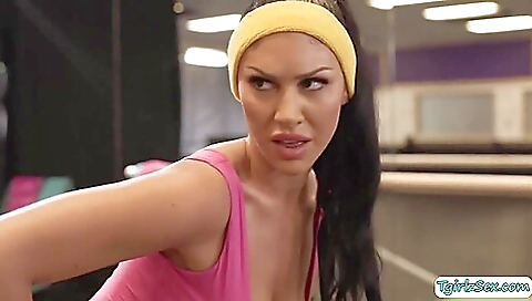 Sexy brunette is doing yoga with two guys and fucked