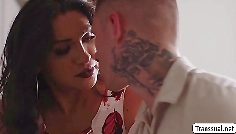 Long haired milf with a nice ass sucking and fucking a guy