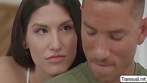 Brunette shemale gets fucked in a deepthroat scene