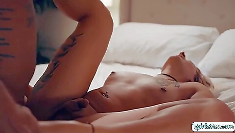 Big-assed blonde shemale 18+ sucks and fucks her stepbrother